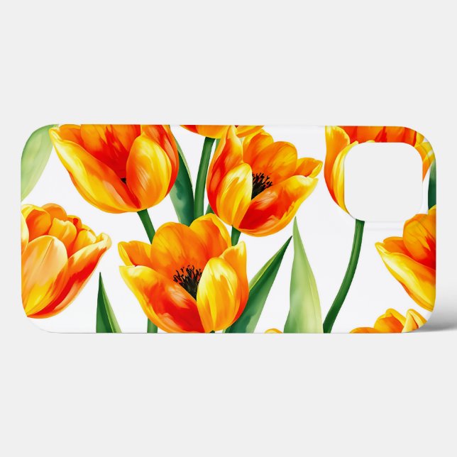 Lebhaftes Tulips-Aquarellmuster in hellgelber Farb Case-Mate iPhone Hülle (Rückseite (Horizontal))
