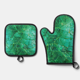 Lebhaftes türkisfarbenes Muster Ofenhandschuh & Topflappen-Set