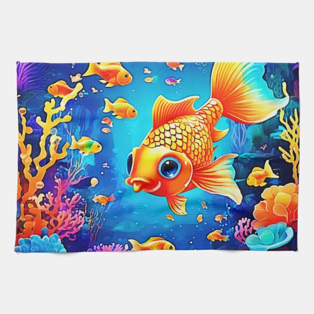 Lebhaftes Unterwasser-Fisch-Weltdesign Geschirrtuch (Horizontal)
