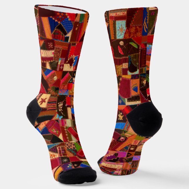 Lebhaftes Vintages Crazy Quilt Socken (Gewinkelt)