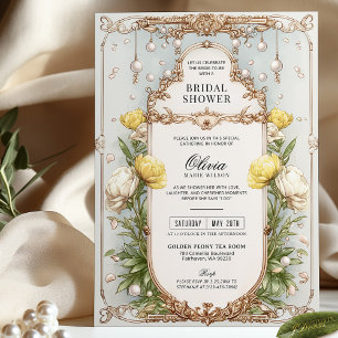 Lebhaftes Vintages Gold-Brautparty aus gelber Blüt Einladung