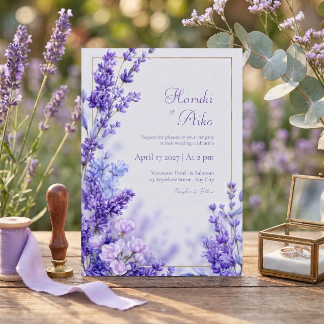 Lebhaftes Violett Botanischer Lavendel Goldrahmen Einladung (Von Creator hochgeladen)