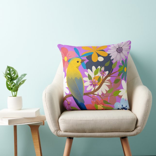 Lebhaftes Vogel- und Blumenmuster - farbenfrohe Na Kissen (Stuhl )