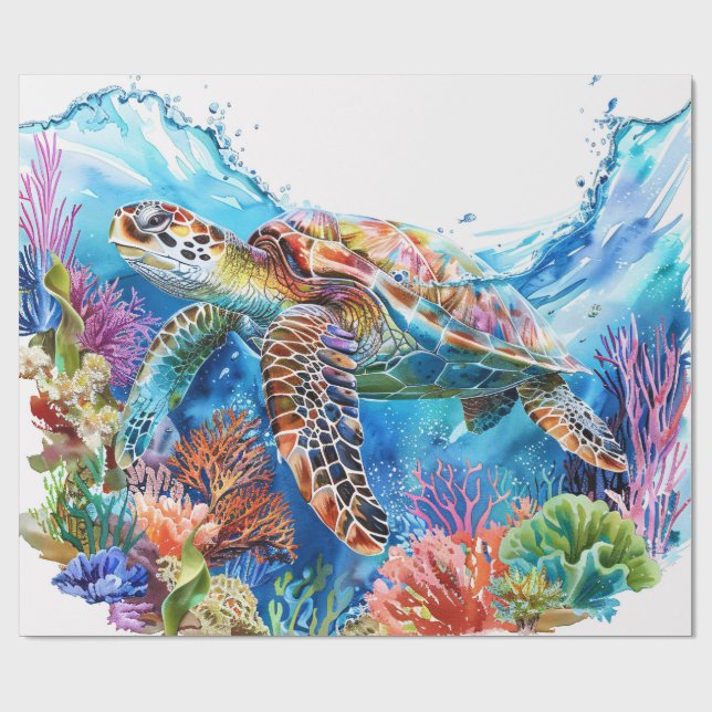 Lebhaftes Wasserfarbenschildkrötendekor Geschenkpapier (Flach)