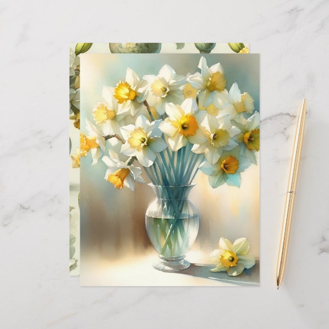 Lebhaftes Watercolor Daffodils Scrapbook Paper (Vorderseite/Rückseite Beispiel)