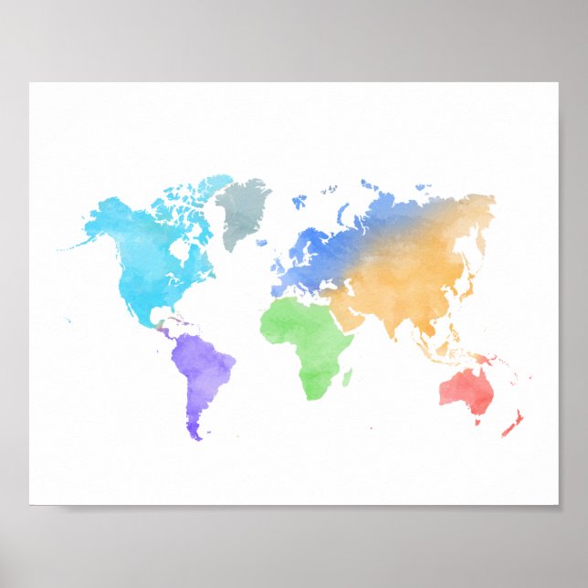 Lebhaftes Watercolor World Map Poster - Rainbow (Vorne)