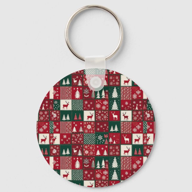 Lebhaftes Weihnachtsmuster Schlüsselanhänger (Vorderseite)