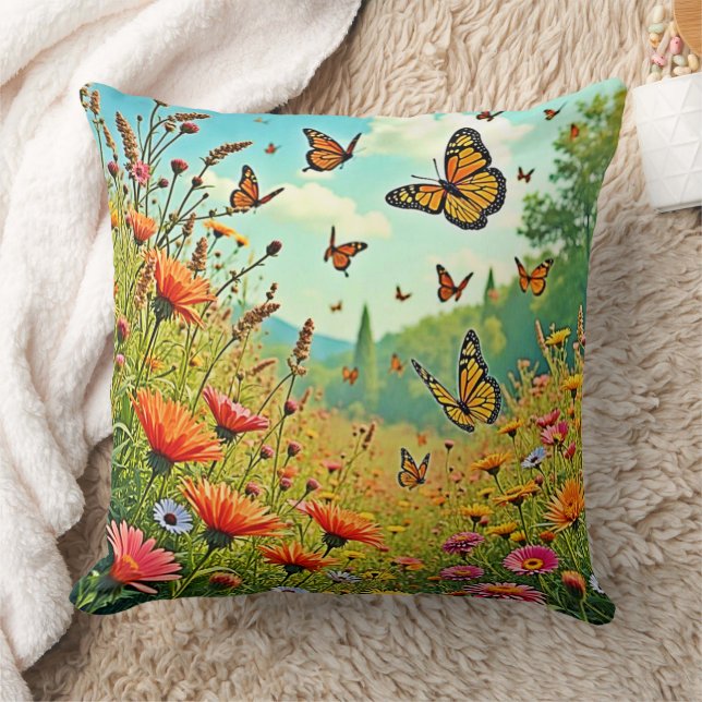 Lebhaftes Wildblume Butterfly Joy Design Kissen (Decke)