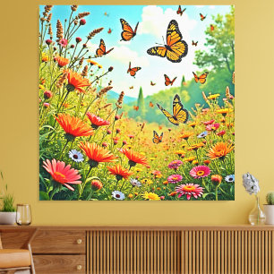 Lebhaftes Wildblume Butterfly Joy Design Leinwanddruck