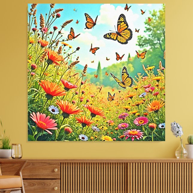 Lebhaftes Wildblume Butterfly Joy Design Leinwanddruck (Insitu (Wohnzimmer))