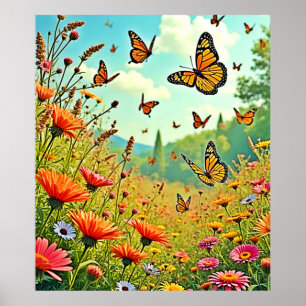 Lebhaftes Wildblume Butterfly Joy Design Poster