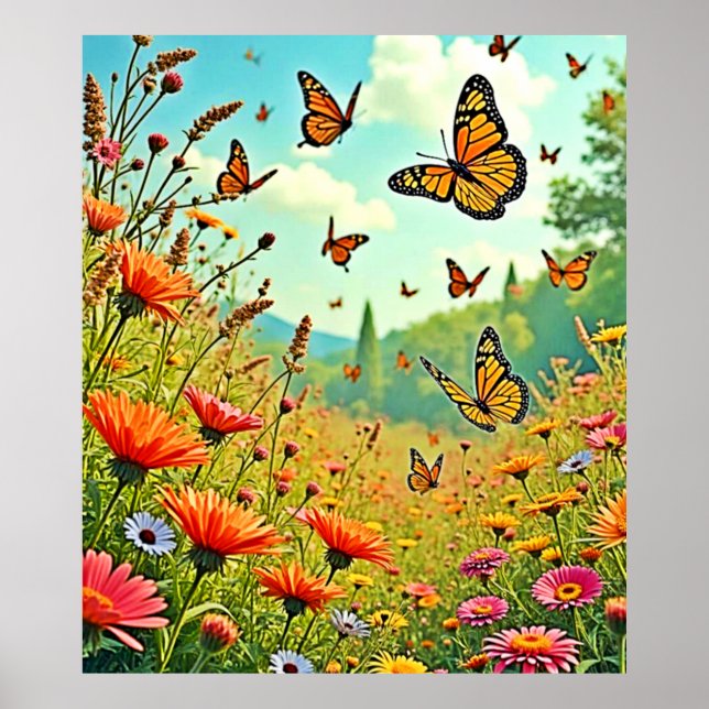Lebhaftes Wildblume Butterfly Joy Design Poster (Vorne)