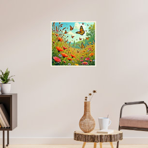 Lebhaftes Wildblume Butterfly Joy Design Poster