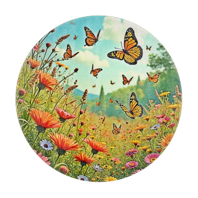 Lebhaftes Wildblume Butterfly Joy Design Schneidebrett (Vorderseite)