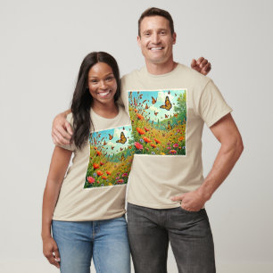 Lebhaftes Wildblume Butterfly Joy Design T-Shirt