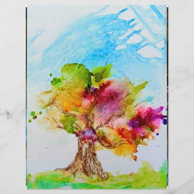 Lebhaftes Wind Blown Fantasy Tree Scrapbook Papier (Vorderseite)