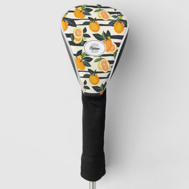 Lebhaftes Zitrusfrüchtemuster mit grünen Blätter ( Golf Headcover (Vorderseite)