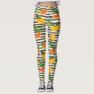 Lebhaftes Zitrusfrüchtemuster mit grünen Blätter ( Leggings
