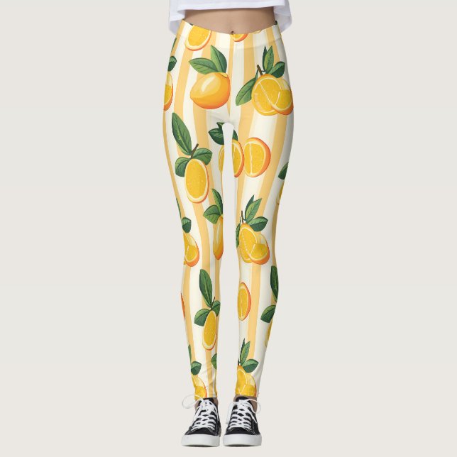 Lebhaftes Zitrusfrüchtemuster mit grünen Blätter ( Leggings (Vorderseite)
