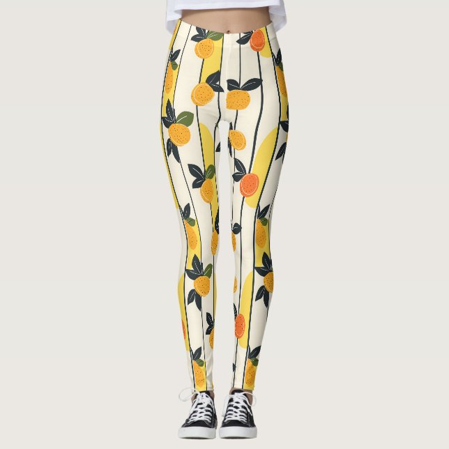 Lebhaftes Zitrusfrüchtemuster mit grünen Blätter ( Leggings (Vorderseite)