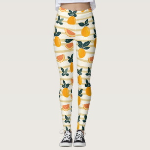 Lebhaftes Zitrusfrüchtemuster mit grünen Blätter ( Leggings