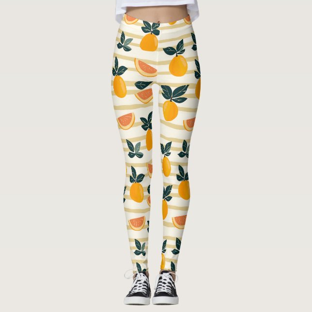 Lebhaftes Zitrusfrüchtemuster mit grünen Blätter ( Leggings (Vorderseite)