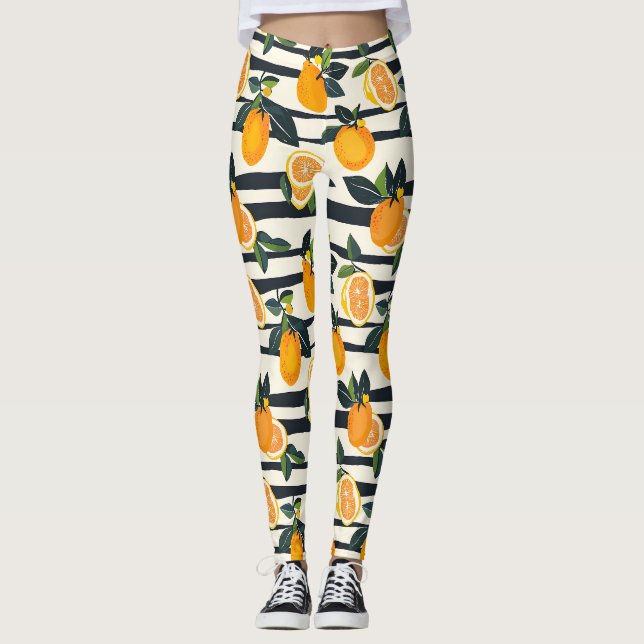 Lebhaftes Zitrusfrüchtemuster mit grünen Blätter ( Leggings (Vorderseite)
