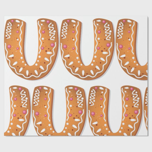 Lebkuchen-Buchstabe U-Monogramm-Feiertagsplätzchen Geschenkpapier (Flach)