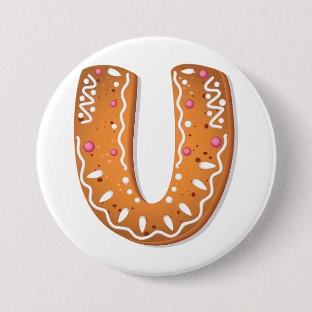 Lebkuchen Buchstabe U Monogramm Weihnachtsplätzche Button (Vorderseite)
