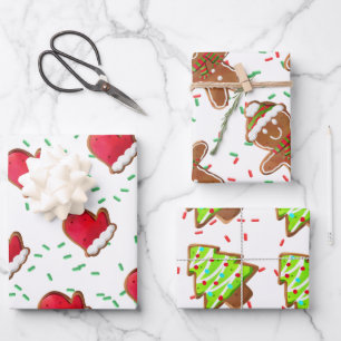 Lebkuchen-Cookies-Tannenbaum-Handschuh-Mann-Streus Geschenkpapier Set