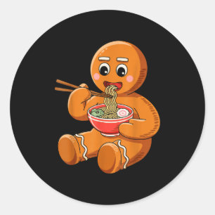 Lebkuchen essendes Ramen lustiges Weihnachten Japa Runder Aufkleber