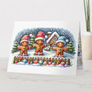 Lebkuchen-Familie Schneelandschaft Weihnachten Karte