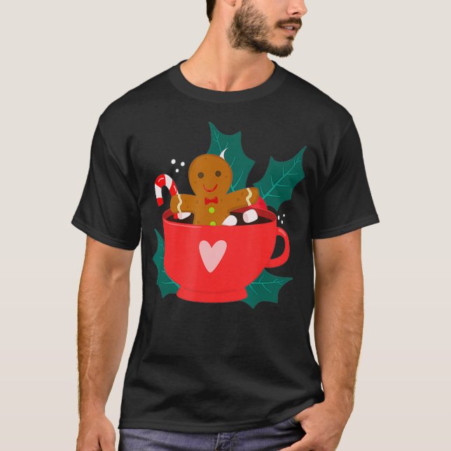 Lebkuchen in heißen Kakao Tasse Weihnachtsfest T-Shirt (Vorderseite)
