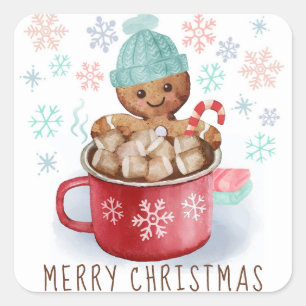 Lebkuchen & Kakao Frohe Weihnachten Quadratischer Aufkleber