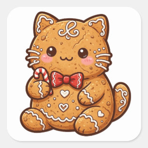 Lebkuchen-Katze-Weihnachtsplätzchen-Aufkleber Quadratischer Aufkleber