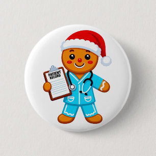 Lebkuchen-Krankenschwester Weihnachten 2026 Feiert Button