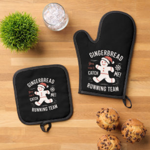 Lebkuchen-Laufteam-Weihnachtshumor Ofenhandschuh & Topflappen-Set