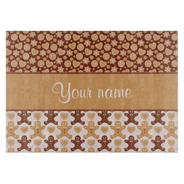 Lebkuchen-Mann-Gesichter und Herzen Schneidebrett (Vorderseite)