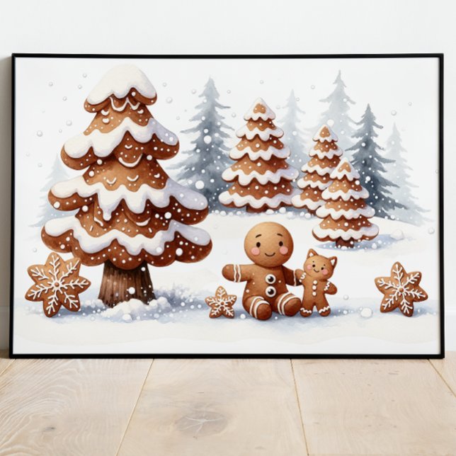 Lebkuchen Mann und Katze im Schnee Poster (Von Creator hochgeladen)
