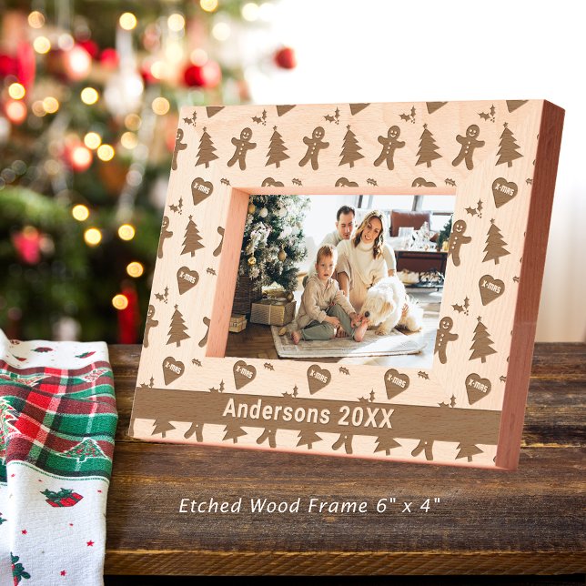 Lebkuchen Mann, Weihnachtsbaum, Herz & Name 6x4 Geätzte Rahmen (Gingerbread Man, Christmas Tree, Hearts & Name 6x4 Etched Frames)