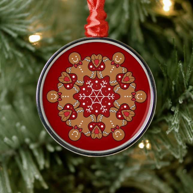 Lebkuchen Männer und Schneeflocken Mandala Ornament Aus Metall (Baum)