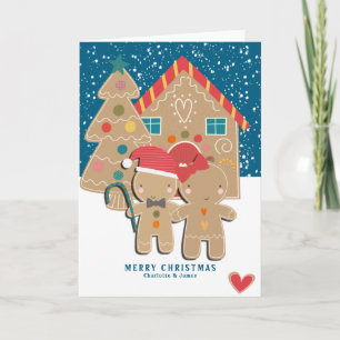 Lebkuchen-Paar Weihnachtsbaum im Schnee Feiertagskarte