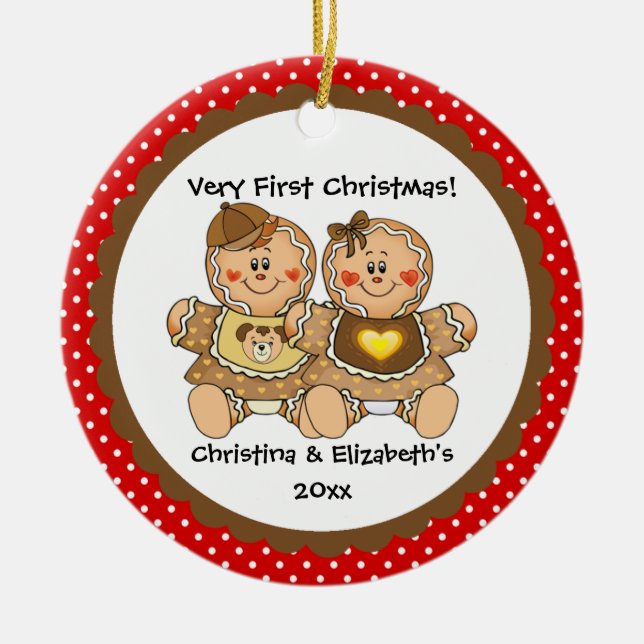 Lebkuchen paart erste Verzierung des Babys Keramik Ornament (Vorne)