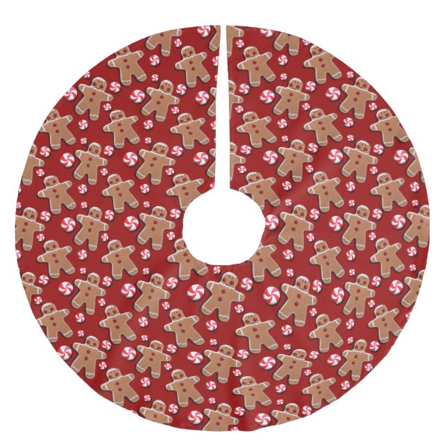 Lebkuchen-Plätzchen-Süßigkeiten rot Polyester Weihnachtsbaumdecke (Vorderseite)