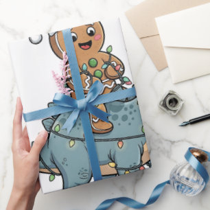 Lebkuchen Reitet Auf Einem Dinosaurier Weihnachtsm Geschenkpapier