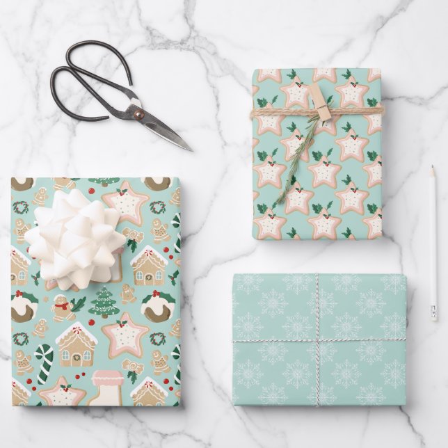 Lebkuchen & Schneeflocken - Geschenk Wrap Geschenkpapier Set (Vorderseite)
