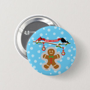 Lebkuchen, Schneeflocken und Vögel Button