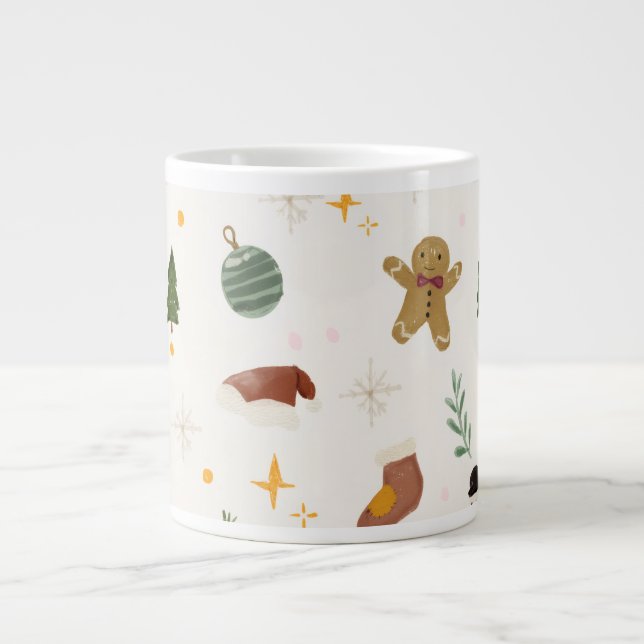 Lebkuchen, Snowman, Tree & Holiday Icons Jumbo-Tasse (Vorderseite)