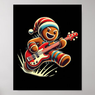 Lebkuchen spielt Gitarre Weihnachtsmusiker Guit Poster
