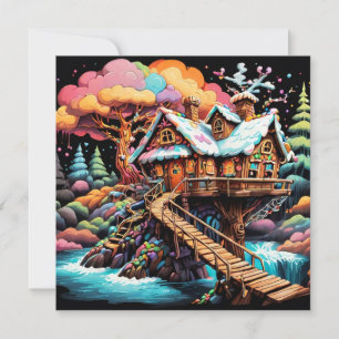 Lebkuchen-Treehouse-bunte Weihnachtsfeiern Feiertagskarte
